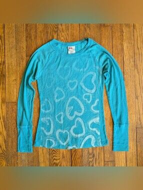 Vintage Y2k Roxy Heart Print Thermal Waffleknit Long Sleeve Shirt